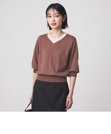 レース Vネック プルオーバー ニット