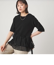 ドッキング ペプラム ショートスリーブ ニット プルオーバー ウォッシャブル