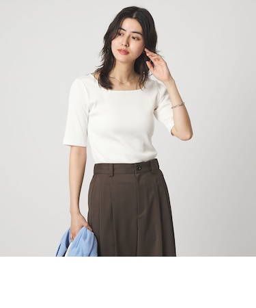 ブライトリブ スクエアネック 5分袖 プルオーバー カットソー