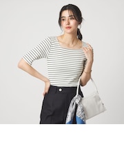 ブライトリブ スクエアネック 5分袖 プルオーバー カットソー