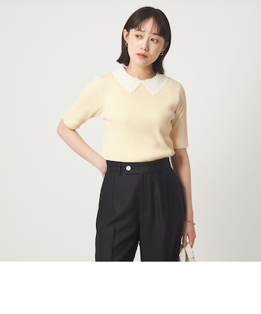 リブ エリレース 2WAY 5分袖 ニット プルオーバー