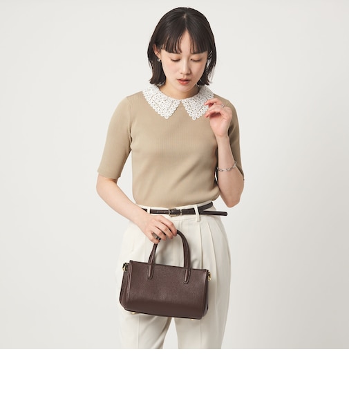 リブ エリレース 2WAY 5分袖 ニット プルオーバー