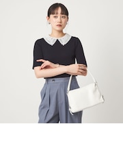 リブ エリレース 2WAY 5分袖 ニット プルオーバー