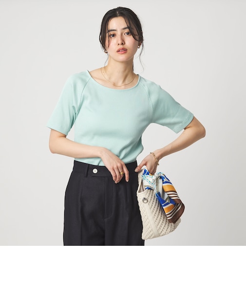 ブライトリブ ボートネック 5分袖 プルオーバー カットソー