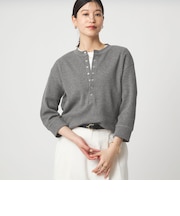 【WEB限定】<at ease>ワッフル ヘンリーネック 5分袖 カットソー