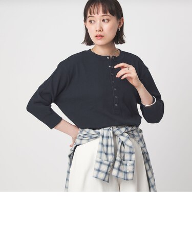 【WEB限定】＜at ease＞ワッフル ヘンリーネック 5分袖 カットソー