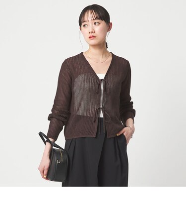 メッシュ リボン Vネック カーディガン