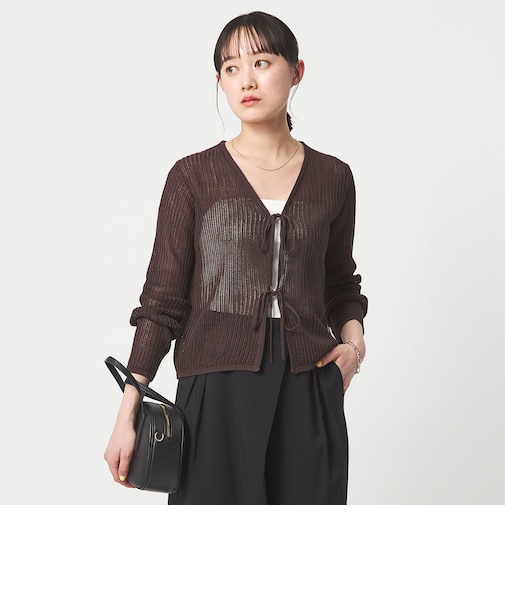 メッシュ リボン Vネック カーディガン