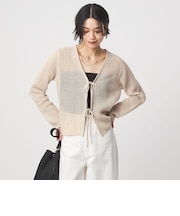 メッシュ リボン Vネック カーディガン