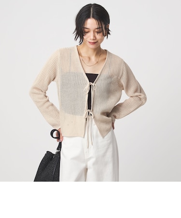 メッシュ リボン Vネック カーディガン