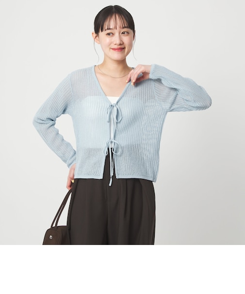 メッシュ リボン Vネック カーディガン