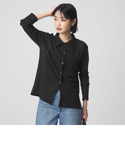 シアー サーマル ポロカーディガン