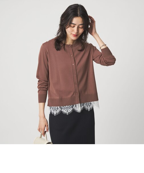 裾レース ドッキング ニット カーディガン