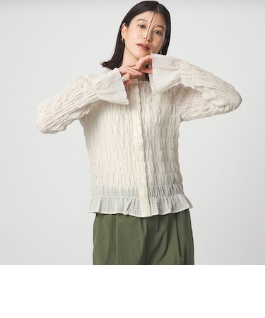 【WEB限定】＜at ease＞シアー サッカーライク クルーネック カーディガン