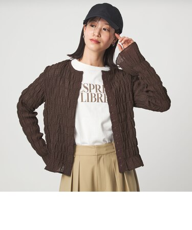 【WEB限定】＜at ease＞シアー サッカーライク クルーネック カーディガン