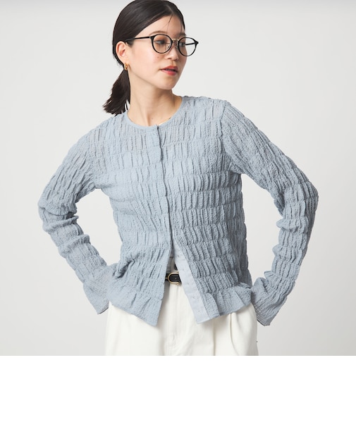 【WEB限定】＜at ease＞シアー サッカーライク クルーネック カーディガン