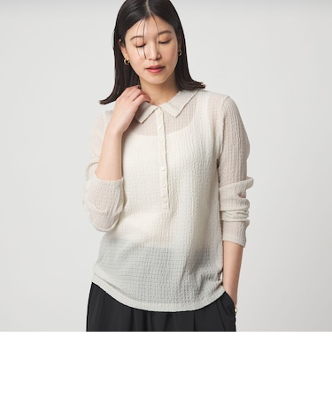 【WEB限定】＜at ease＞シアー サッカーライク エリツキ プルオーバー カットソー