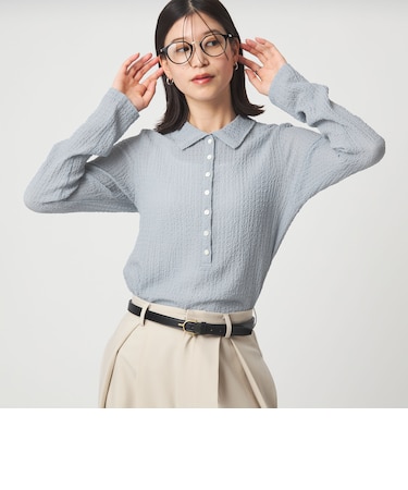 【WEB限定】＜at ease＞シアー サッカーライク エリツキ プルオーバー カットソー