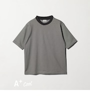 A+ COOL ミジンボーダー ビズ クルーネック カットソー Tシャツ -接触冷感・吸水速乾-