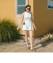 ジョーゼット風 バックオープン オールインワン スイムウェア / 水着