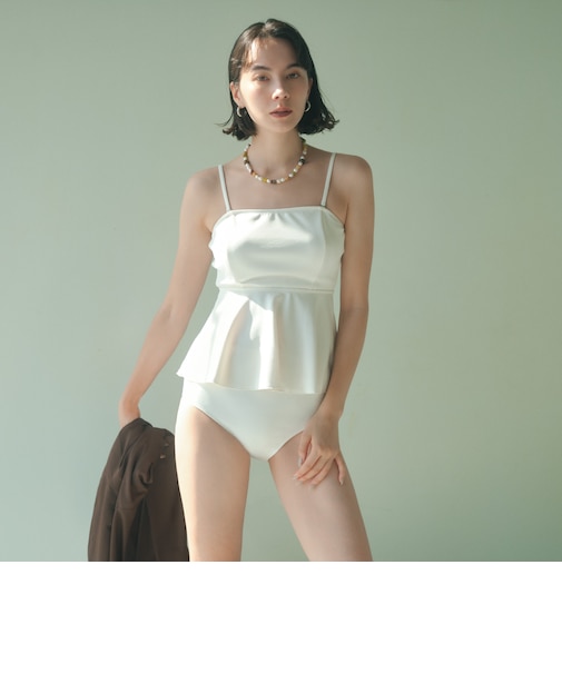 ジョーゼット風 ペプラムビスチェ オフホワイト スイムウェア / 水着