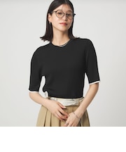 【WEB限定】<at ease>ソデサキ バイカラー 5分袖 プルオーバー ニット