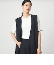 【WEB限定】<at ease>ソデサキ バイカラー 5分袖 プルオーバー ニット