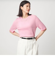 【WEB限定】<at ease>ソデサキ バイカラー 5分袖 プルオーバー ニット