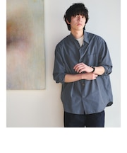 ナイロン コットン チェック ジャストルーズ 長袖 シャツ