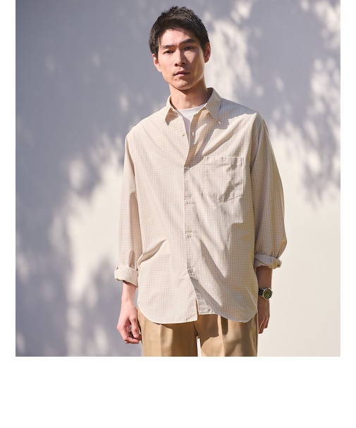 ナイロン コットン チェック ジャストルーズ 長袖 シャツ