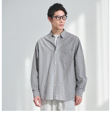 ナイロン コットン チェック ジャストルーズ 長袖 シャツ