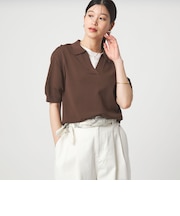 【WEB限定】<at ease>エリツキ スキッパー ニット 接触冷感 UVカット 遮熱