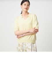 【WEB限定】<at ease>エリツキ スキッパー ニット 接触冷感 UVカット 遮熱