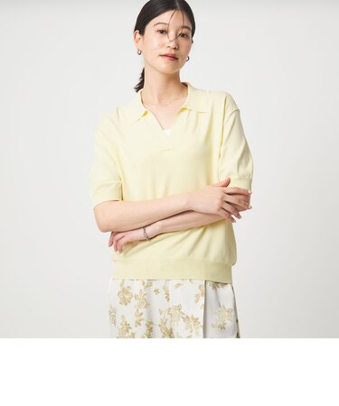 【WEB限定】＜at ease＞エリツキ スキッパー ニット 接触冷感 UVカット 遮熱