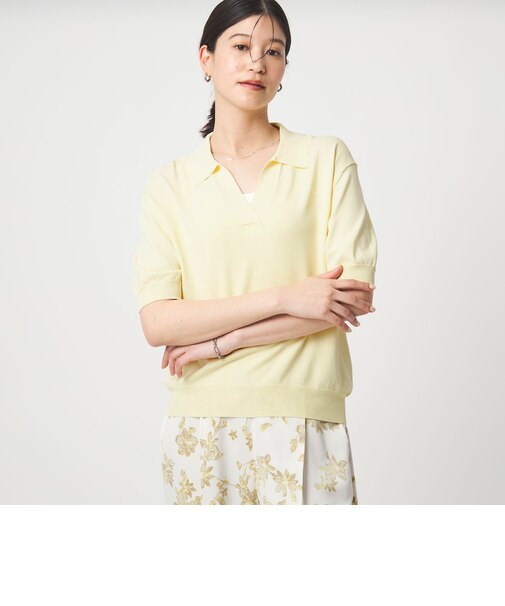 【WEB限定】＜at ease＞エリツキ スキッパー ニット 接触冷感 UVカット 遮熱