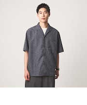 リネンライク ジャガード オープンカラー 半袖 シャツ