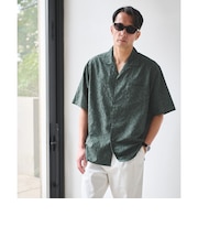 リネンライク ジャガード オープンカラー 半袖 シャツ