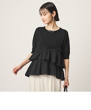 ティアード ドッキング 5分袖 プルオーバー ニット