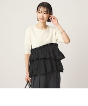 ティアード ドッキング 5分袖 プルオーバー ニット