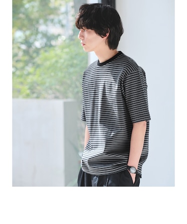 ポンチ ボーダー クルーネック 半袖 Tシャツ カットソー