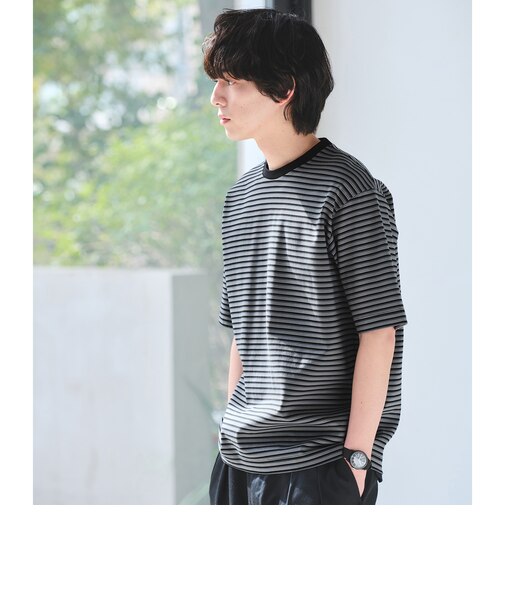 ポンチ ボーダー クルーネック 半袖 Tシャツ カットソー