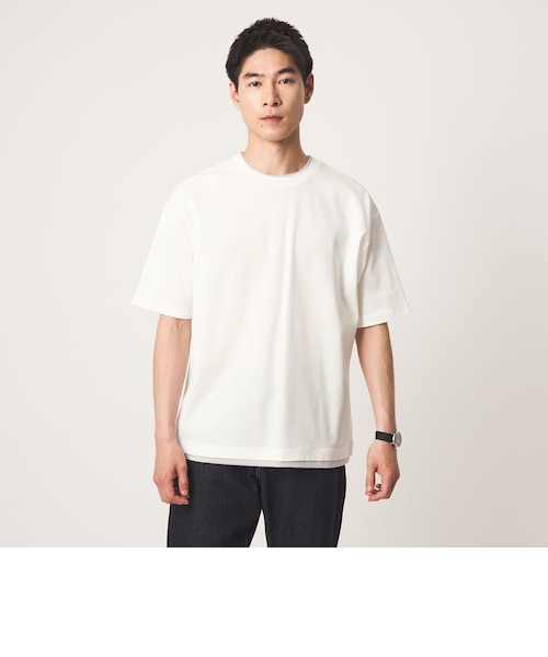 ピケ フェイクレイヤード クルーネック 半袖 Tシャツ｜グリーン