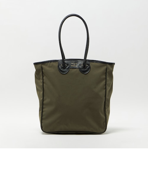 【Young&Olsen】別注　ナイロン×レザー　トートバッグ　カーキ 別注】＜YOUNG&OLSEN The DRYGOODS STORE＞GLR ミリクロス トート