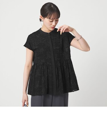 カット ジャガード フレンチスリーブ ブラウス