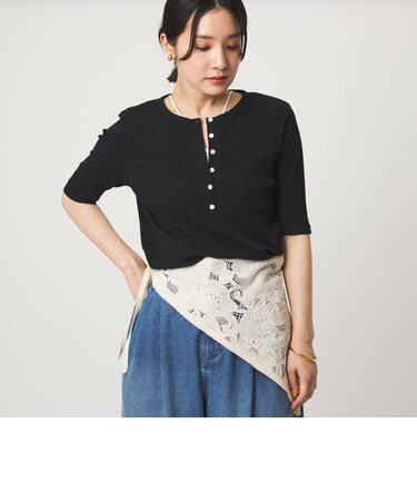 【WEB限定】＜at ease＞シアーテレコ ヘンリーネック ショートスリーブ カットソー
