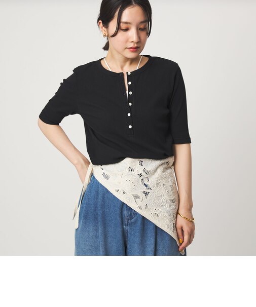【WEB限定】＜at ease＞シアーテレコ ヘンリーネック ショートスリーブ カットソー