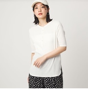 【WEB限定】<at ease>シアーテレコ ヘンリーネック ショートスリーブ カットソー