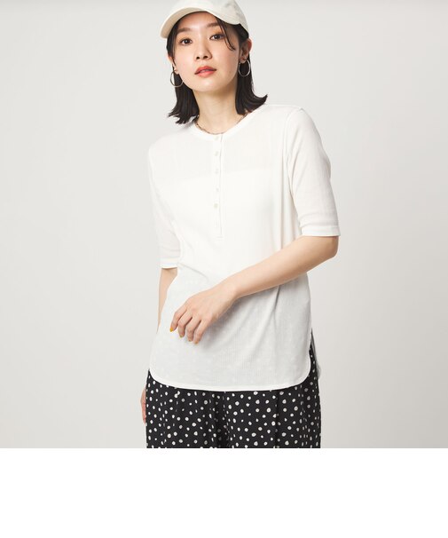 【WEB限定】＜at ease＞シアーテレコ ヘンリーネック ショートスリーブ カットソー