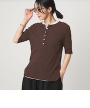 【WEB限定】<at ease>シアーテレコ ヘンリーネック ショートスリーブ カットソー