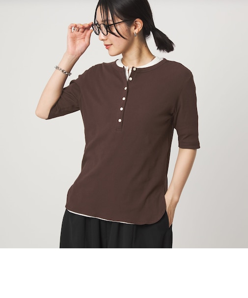 【WEB限定】<at ease>シアーテレコ ヘンリーネック ショートスリーブ カットソー